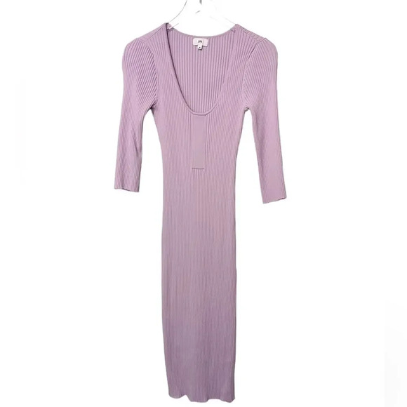 LPA Salvatore Dress in Lilac Ribbed Knit Midi size Medium - Picture 3 of 8
